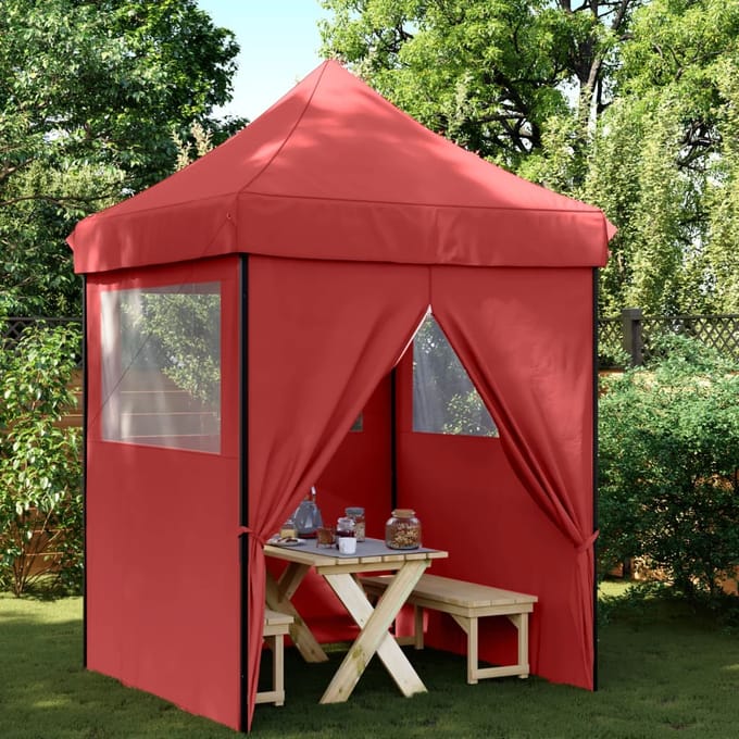 vidaXL - Partytent - inklapbaar - pop-up - met - 4 - zijwanden - bordeauxrood