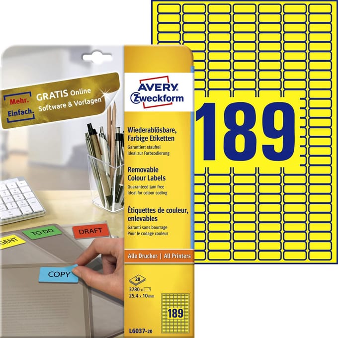 Avery Mini Etiketten, geel, 25,4 x 10,0 mm, afneembaar