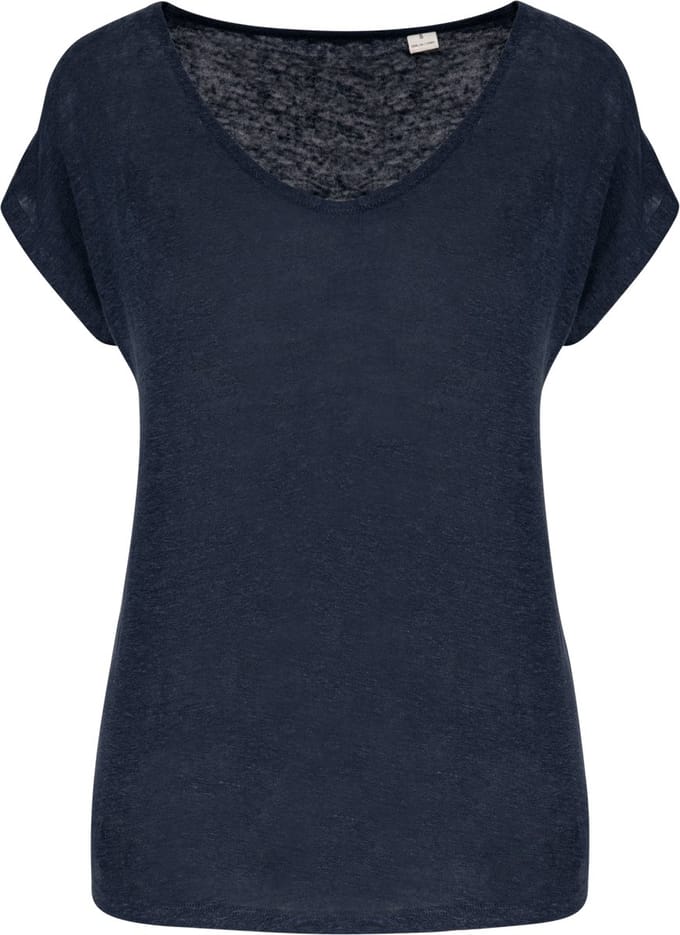 Spasso Linnen dames-t-shirt V-hals SP321 - Navy Blue - L