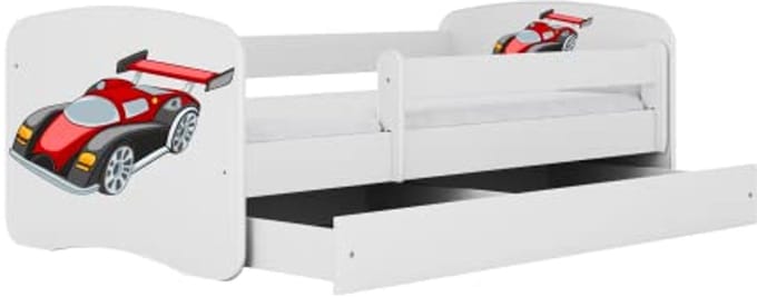 Kinderbed met valbeveiliging - Jeugdbed peuterbed - Veilig slapen - Inclusief matras lade - 70x140 tot 80x180 - Wit
