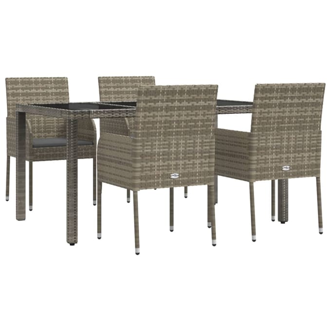 vidaXL - 5-delige - Tuinset - met - kussens - poly - rattan - grijs