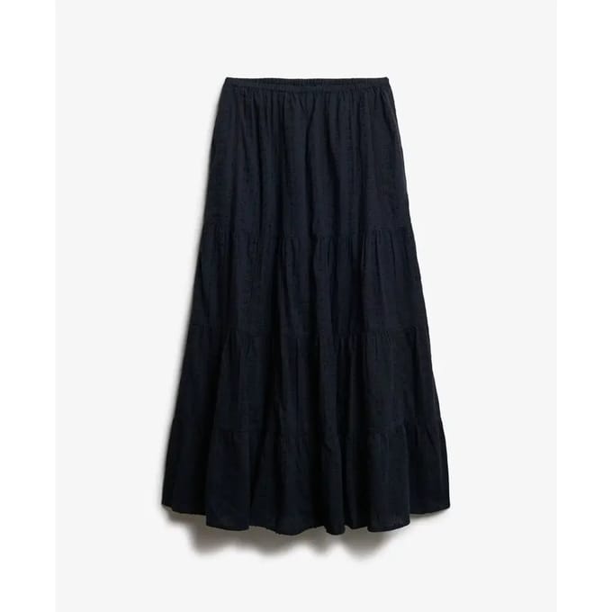 Superdry Tiered Maxi Lange Rok Zwart M Vrouw