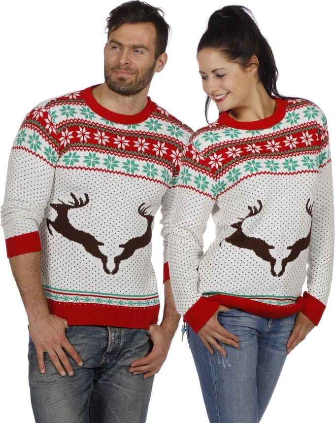 Kersttrui Wit Rendieren - Maat M
