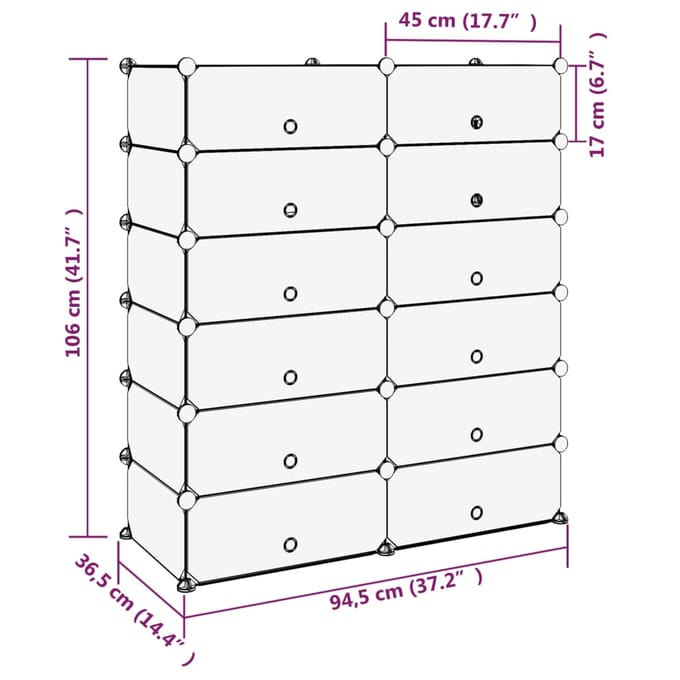 vidaXL - Schoenenrek - 94,5x36,5x106 - cm - polypropeen - transparant