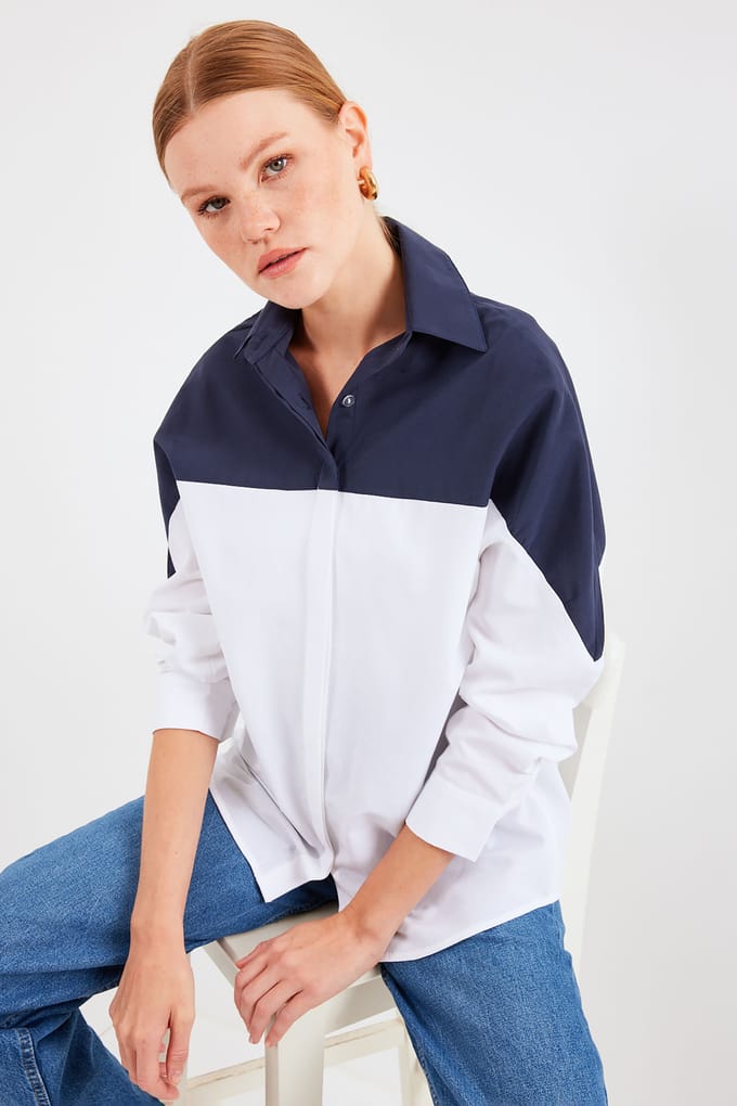 Overmaatse Kleurblok Poplin Shirt