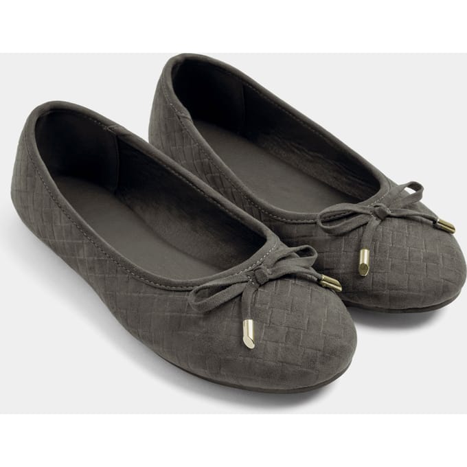 Yours Grijze Geweven Ballerina Pumps In Brede Epasvormsize 38E