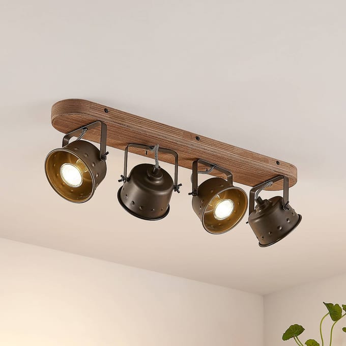 Lindby - buitenspot - 4lichts - Metaal, hout - H: 19.5 cm - GU10 - bruin, zwart