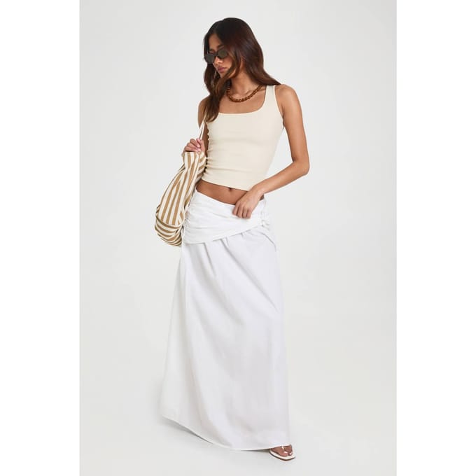 boohoo Dames Poplin Wikkel Maxi Rok | White | Maat: 8
