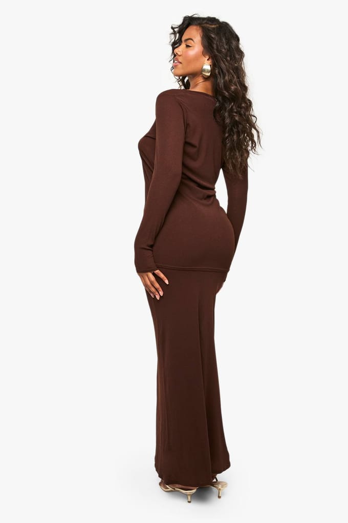 boohoo Dames Dubbelgelaagde T-shirt jurk | Chocolate | Maat: 8