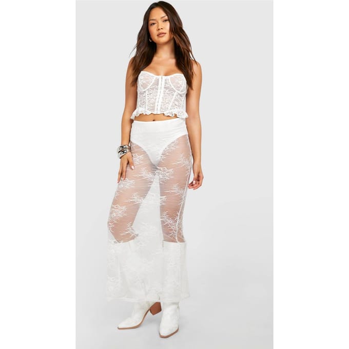 boohoo Dames Geweven Kant Maxi Rok | Creme | Maat: 40