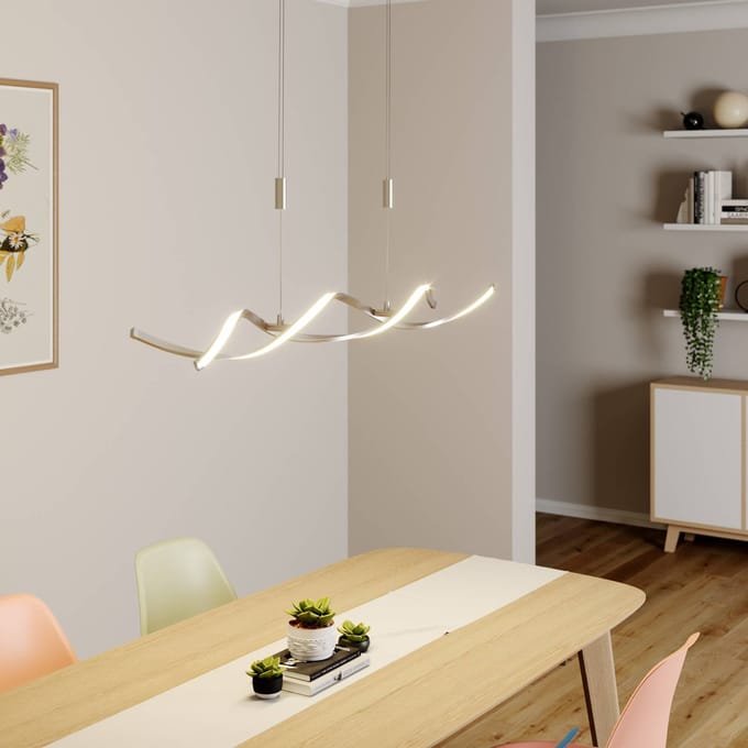 Lindby LED hanglamp Auron, nikkelkleurig, metaal, dimbaar