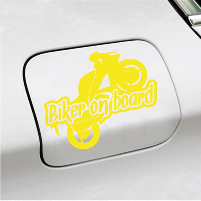Bumpersticker - Biker On Board - 11,9 X 14,8 - Geel