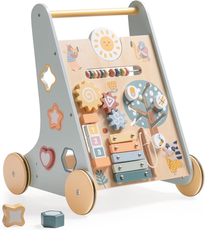Houten Loopwagen voor Baby's met Activiteitencentrum en Opbergruimte
