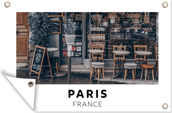 Tuinposters buiten Parijs - Frankrijk - Café - 90x60 cm - Tuindoek