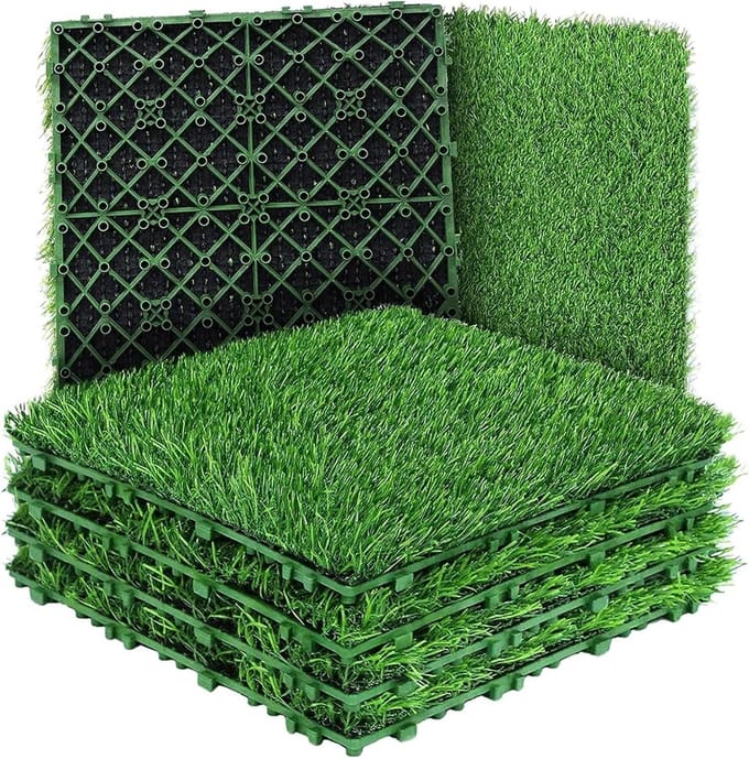 Grastegels - Kunstgras mat - Buitenruimte decoreren - Zelfleggend design - 4 stuks - Groen