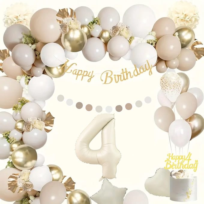 FeestmetJoep® 4 jaar verjaardag versiering & ballonnen - Beige & Goud