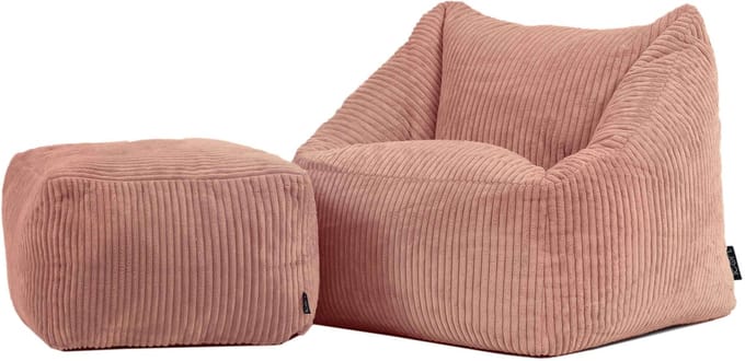 icon - Natalia Kinderzitzak Stoel met Poef - Ribfluweel - Oud roze