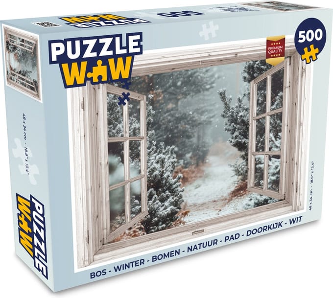 Puzzel Bos - Winter - Bomen - Natuur - Pad - Doorkijk - Wit - Legpuzzel - Puzzel 500 stukjes