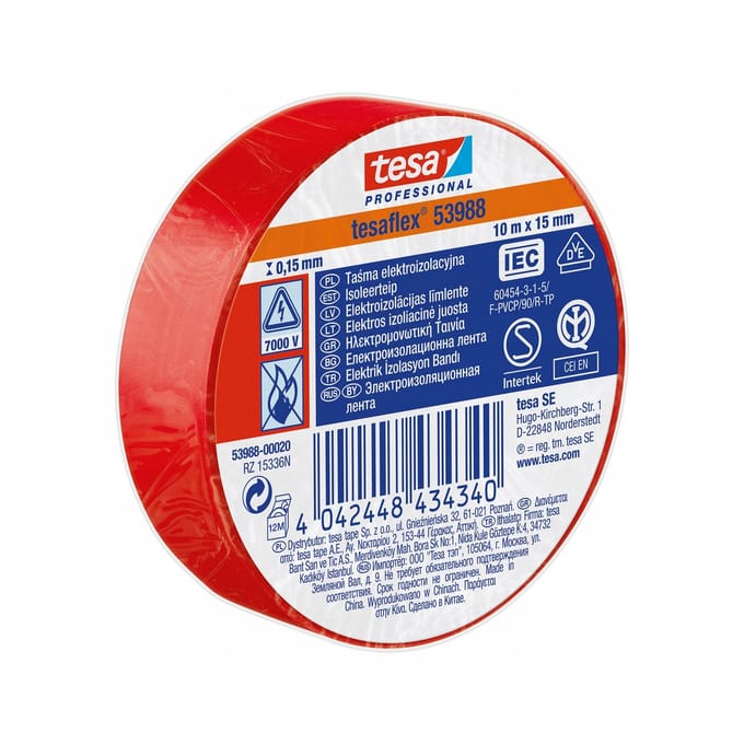 Tesa Tesaflex 53988 Elektrische Isolatietape Rood 15mm x 10m