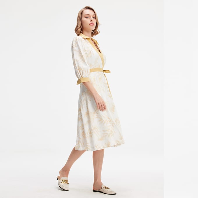 Bi-material wrap jurk met tropische print