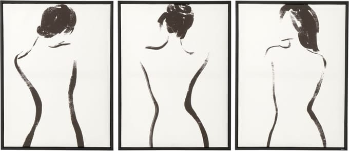 J-Line schilderij Vrouwen - hout - naturel/zwart - 3 stuks