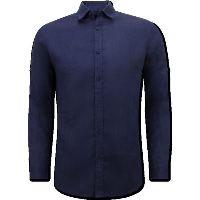 Linnen Overhemd Heren - Regular Fit - Blanco - Donker Blauw