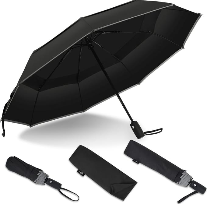 Stormparaplu Opvouwbaar - Stormbestendig & Uitklapbaar - Reflecterend met Dubbele Luifel - Zwart - Sunflake