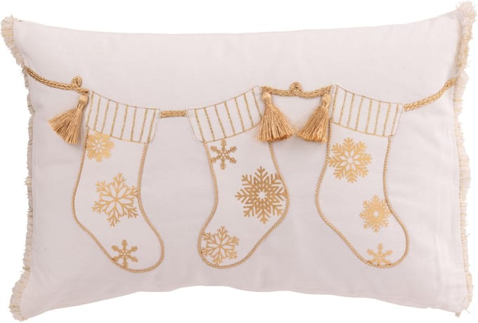 J-Line kussen Kerstkous - katoen - wit/goud