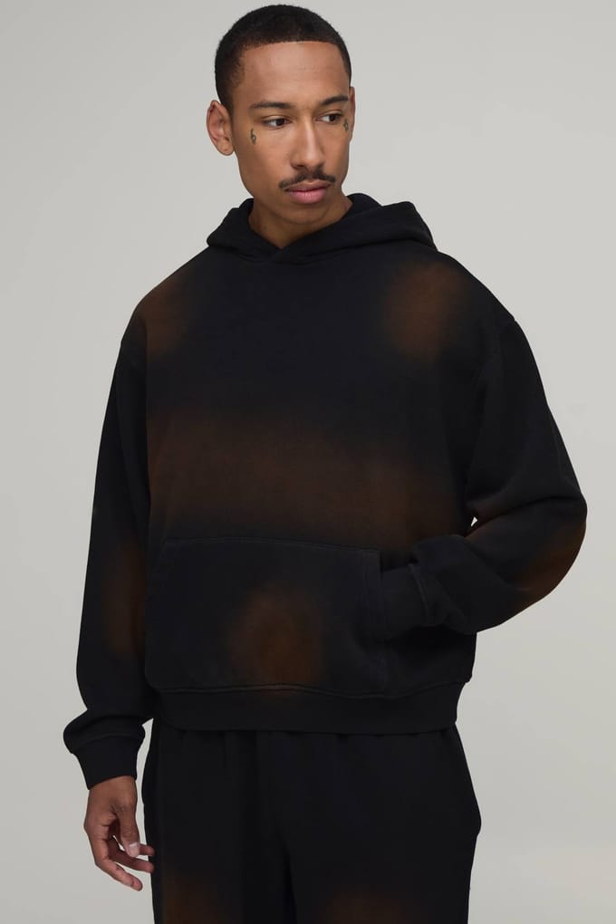 Oversized Boxy Spray Washed Trainingspak | Black | Size Medium
