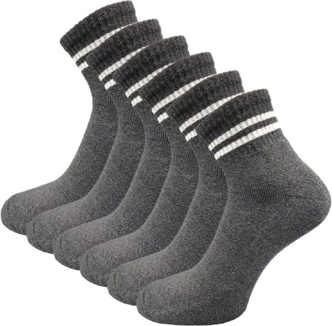 6 paar Quarter Sneakersokken - SQOTTON® - Grijs-Wit Gestreept - Maat 47-50