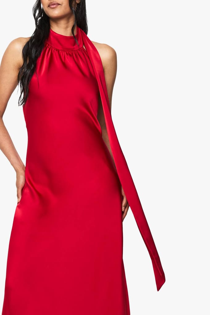 boohoo Dames Satijn Drape Maxi Jurk | Red | Maat: 14