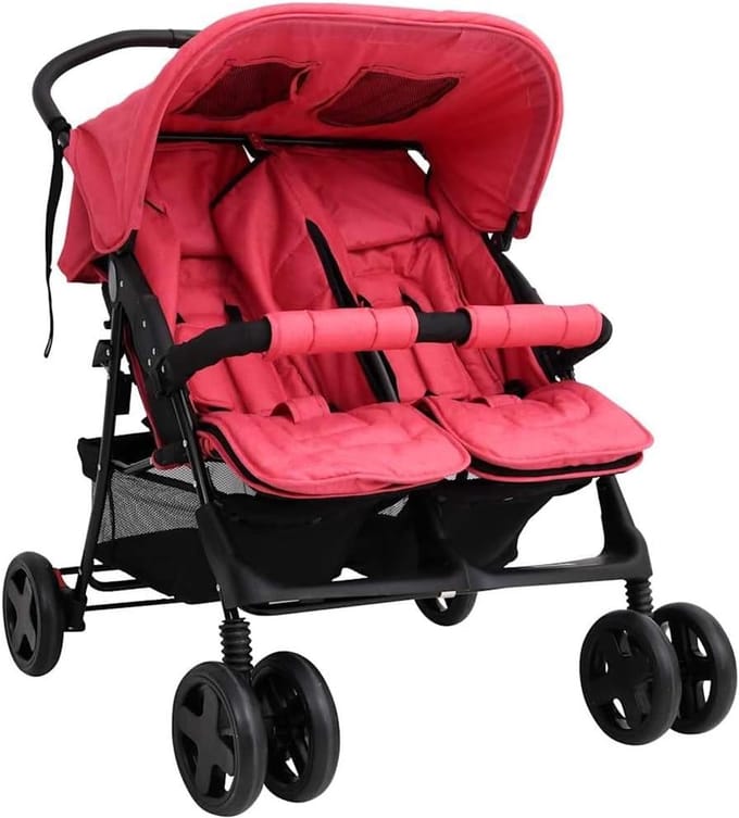 Tweelingkinderwagen - Dubbele Kinderwagen - Uitjes met baby's - Stalen Constructie - 97 x 80 x 104 cm - Rood