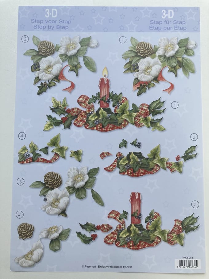 1x 3D Knipvel - Thema Kerst, Kaars, Bloemen.