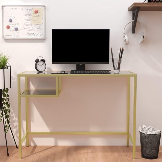 Computer Bureau - Werktafel Home - Thuiswerken Kantoor - Zwart Marmer Look - 100x74 cm - Goud