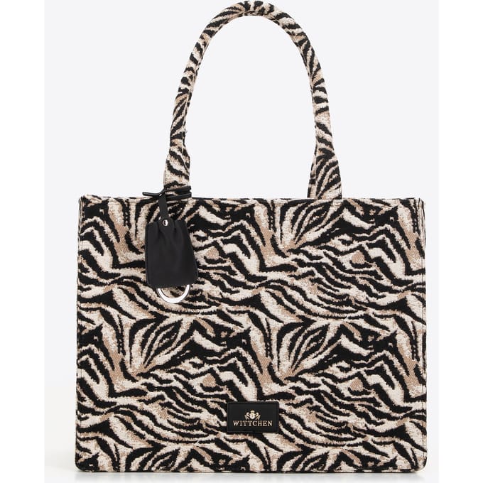 Wittchen Dames jacquard-patroon shoppertas in zwart en bruin katoen