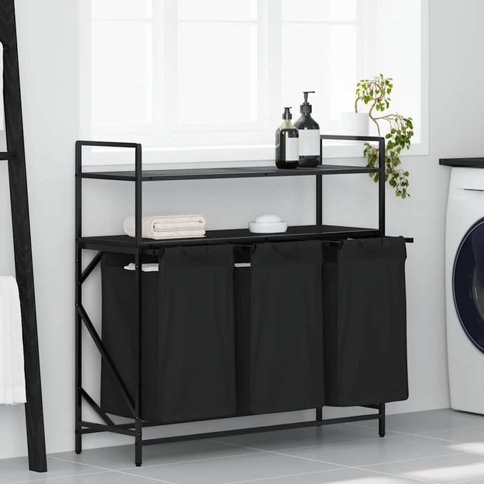 vidaXL - Wasmand - 3 - vakken - met - planken - zwart - eikenkleurig