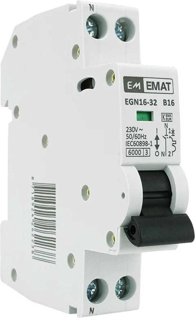 EMAT installatieautomaat 1-polig+nul 16A B-kar