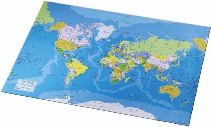 Bureau onderlegger/placemat van pvc 41 x 52 cm - Bureau beschermer - Design wereldkaart