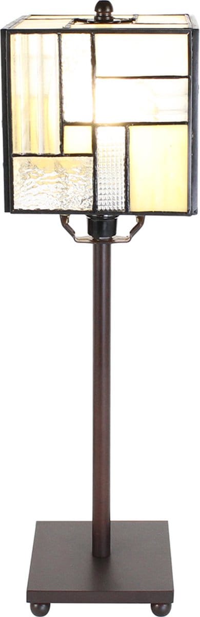 Lumilamp Tiffany Tafellamp 13x13x28 cm Wit Beige Glas