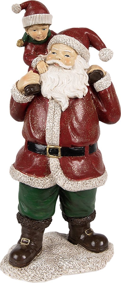 Clayre & Eef Beeld Kerstman 11x8x23 cm Rood Polyresin Kerstdecoratie