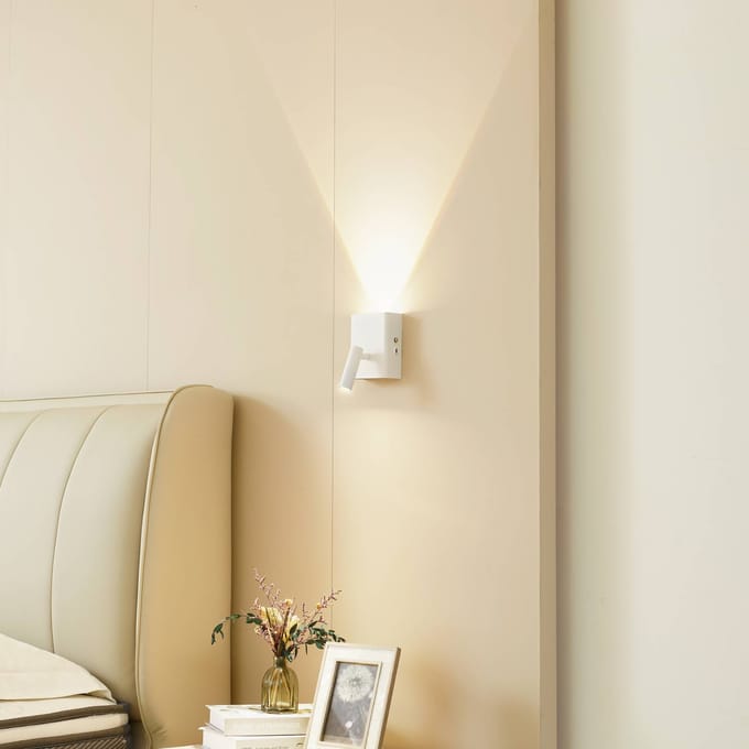 Lindby - LED wandlamp- met dimmer - 2lichts - Metaal, polycarbonaat - H: 14.5 cm - zandwit - Inclusief lichtbronnen