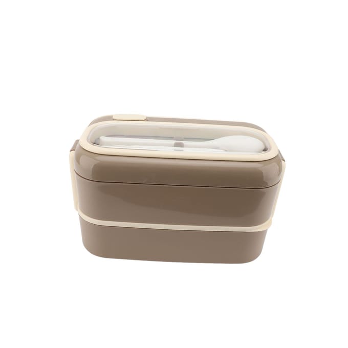 2 Laags Lunchbox 1400ml RVS Binnenkant PP Schaal Magnetronbestendig Lunchcontainer met Bestek White