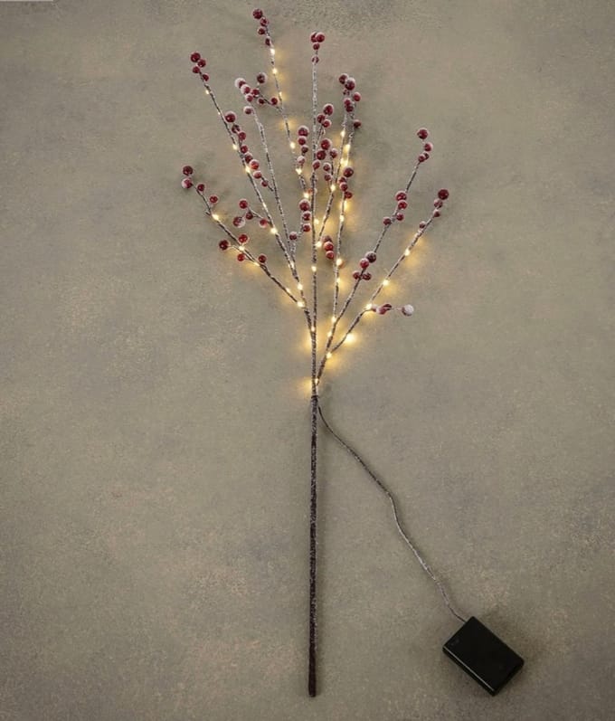 Luca Lighting Decoratieve kersttak met verlichting bessen besneeuwd rood 100 cm