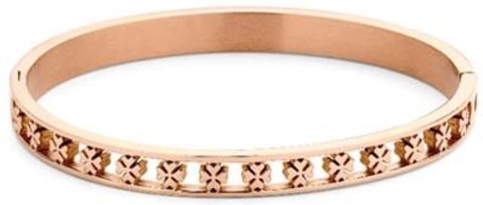 CO88 Collection Sense 8CB 90451 Stalen Bangle met Klavertjes - One-size (60x50x6 mm) - Roségoudkleurig
