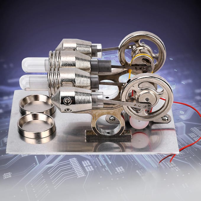 4 Cilinder Stirlingmotor Miniatuur Heteluchtkrachtgenerator Fysica Lab Onderwijsmodel white