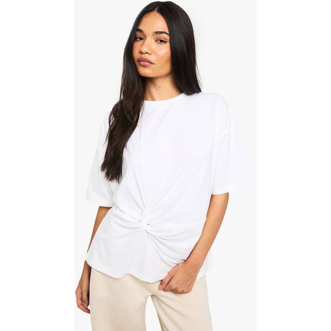 boohoo Dames Gathered Front Twist T-Shirt | White | Maat: 6