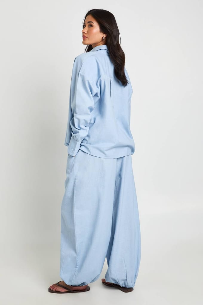boohoo Dames Oversized Shirt Met Linnen Look | Blauw | Maat: 36