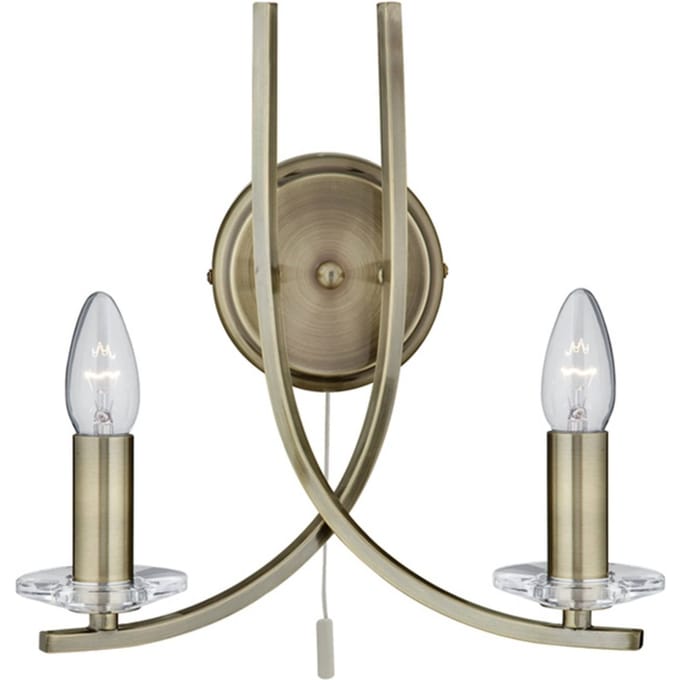 Searchlight Antiek gevormde wandlamp Ascona messing, 2 lichtbr