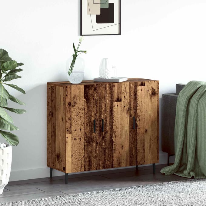 vidaXL - Dressoir - Oudhout - 90 - x - 34 - x - 80 - cm - Bewerkt - hout
