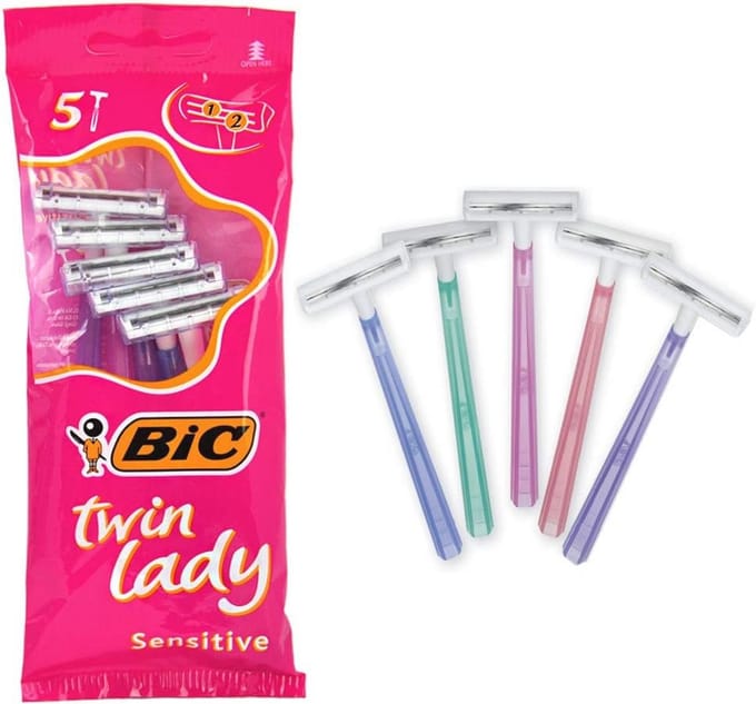 Bic Twin Lady Sensitive Razors, 5 packs of 5 (25 total) disposable razors - with two blades for a precise and precise shave